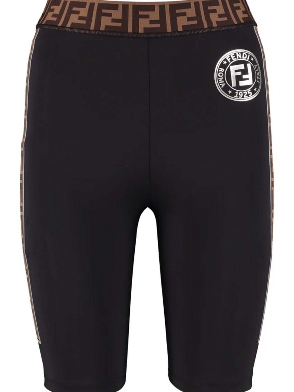 Fendi Black Bike Shorts with Brown FF Logo Waistband